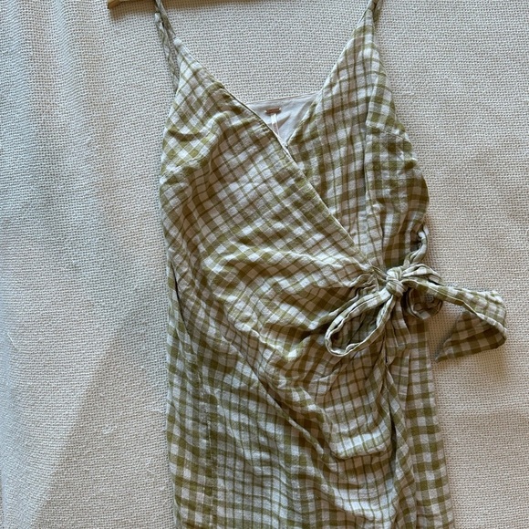 Free People Gingham Plaid V-Neck Wrap Dress - Picture 2 of 5